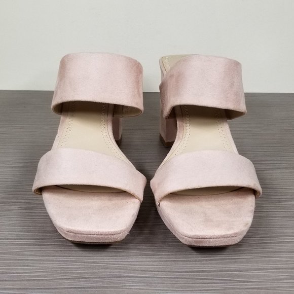 BP. Karly Platform Block Heel Slide Sandal, Light Pink Suede, Womens Size 6 M - Picture 2 of 12